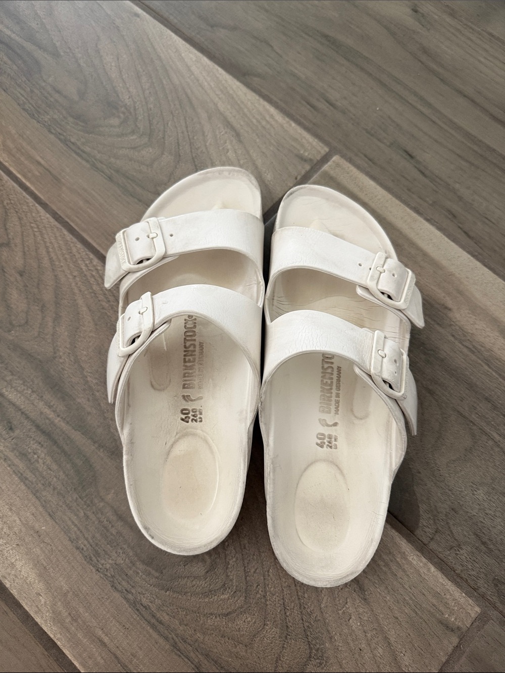 Birkenstock Off White Two-Strap Slide Sandals